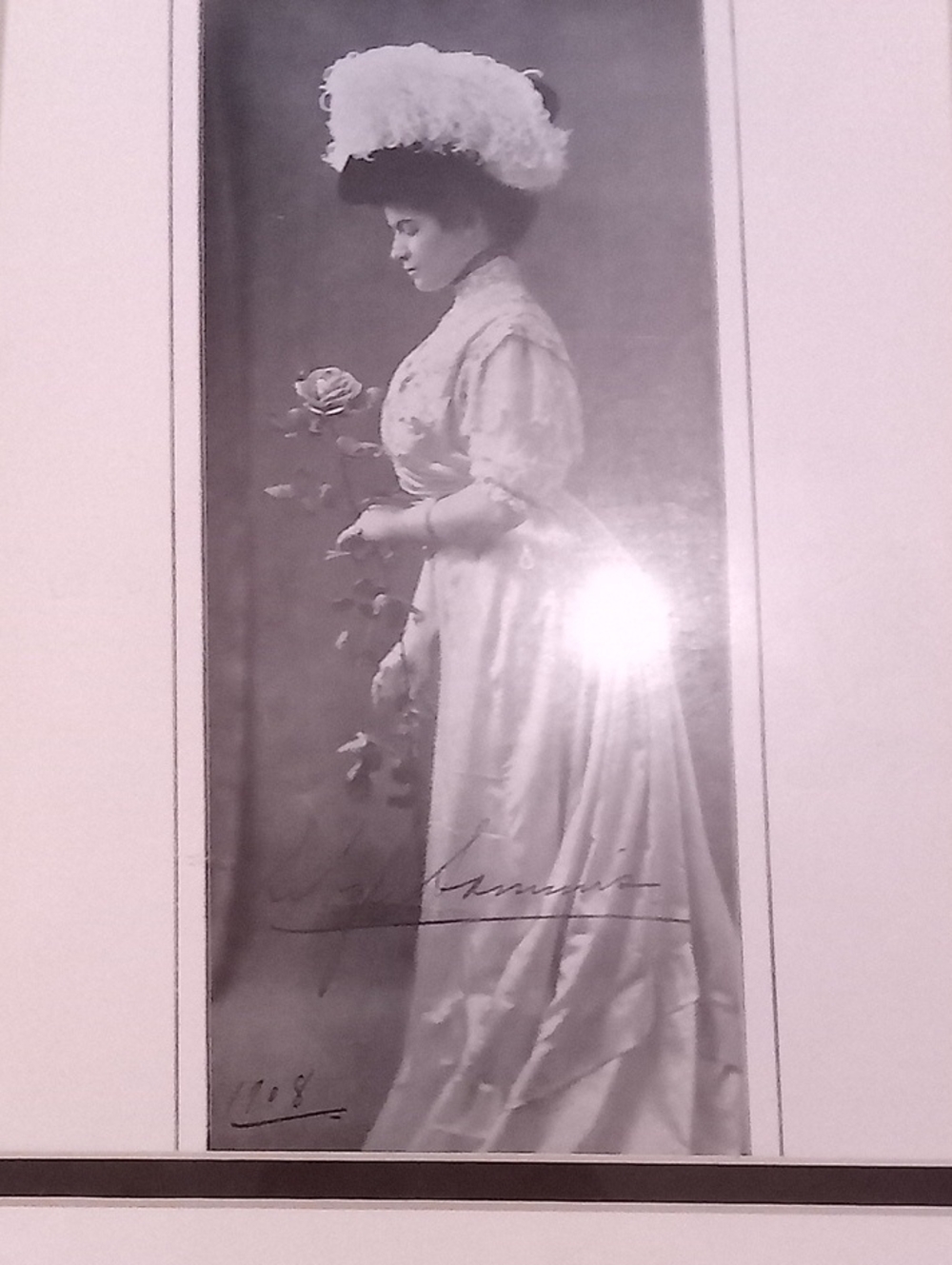 Vintage Black-and-White Portrait Print of Woman in Edwardian Dress